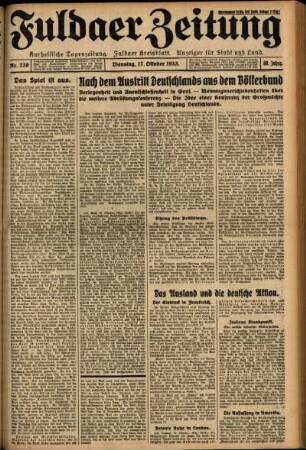 Ausgabe vom Dienstag, den 17. Oktober 1933.