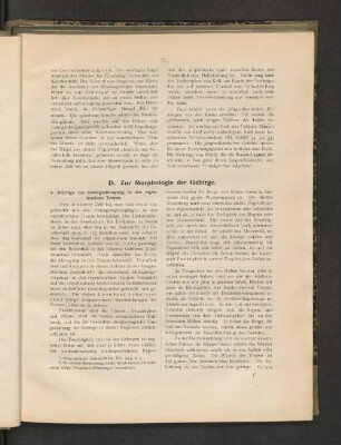 D. Zur Morphologie der Gebirge.