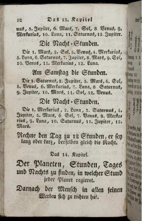 Das 14. Kapitel. Der Planeten, Stunden, Tages und Nachts zu finden, in welcher Stund jeder Planet regieret.