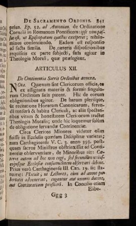 841-862, Articulus XII. De Continentia Sacris Ordinibus amnexa.