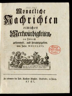 1766: Monatliche Nachrichten einicher Merkwürdigkeiten