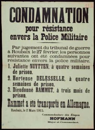 "Condamnation pour résistance envers la Police Militaire"