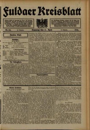 Zweite Ausgabe vom Samstag, den 11. April 1914.