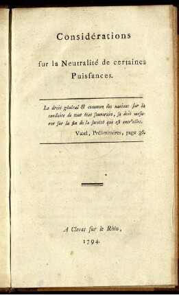 Considérations sur la Neutralité de certaines Puissances