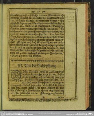III. Von der Schöpffung