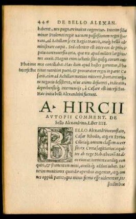 A. Hircii Autopii Comment. De bello Alexandrino, Liber IIII.