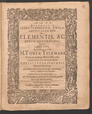 Disputatio Exercitationum Philosophicarum XIIX. De Elementis, Ac Eorum Qualitatibus