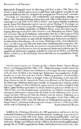 Schulerinnerungen aus Hamburg, hrsg. von Günter Rickers : Husum, Husum Druck- und Verlagsgesellschaft, 1988