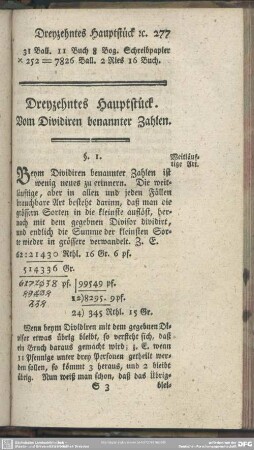 Dreyzehntes Hauptstück. Vom Dividiren benannter Zahlen