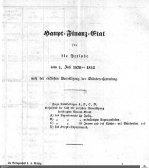 Haupt-Finanz-Etat 1839-1842