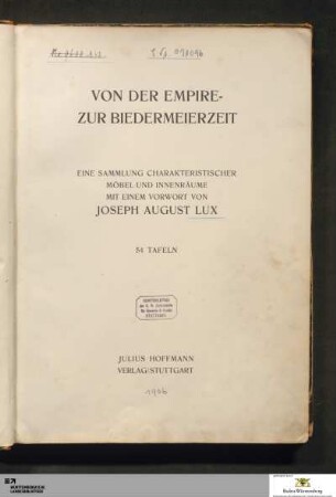 Von der Empire- zur Biedermeierzeit : eine Sammlung charakteristischer Möbel und Innenräume
