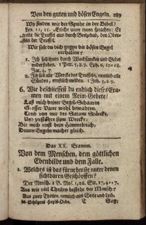 Das XX. Examen. Von den Menschen, dem göttlichen Ebenbilde und dem Falle