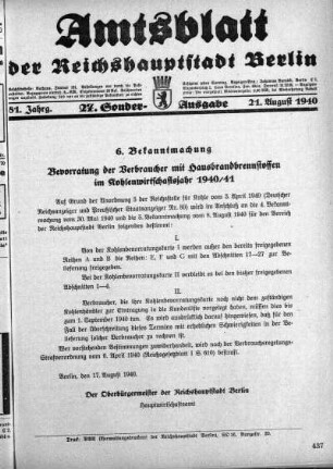 27. Sonder-Ausgabe, 21. August 1940