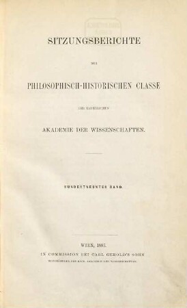 Sitzungsberichte. 109. 1885