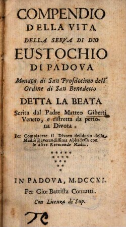 Compendio della vita della beata Eustochia di Padova