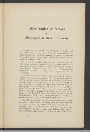 L'organisation de secours aux prisonniers de guerre français