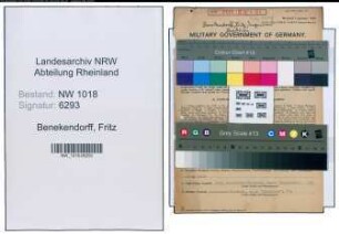 Entnazifizierung Fritz Benekendorff , geb. 13.07.1911 (Ingenieur)