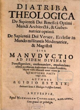 Diatriba theologica de Sapientia Dei benefica