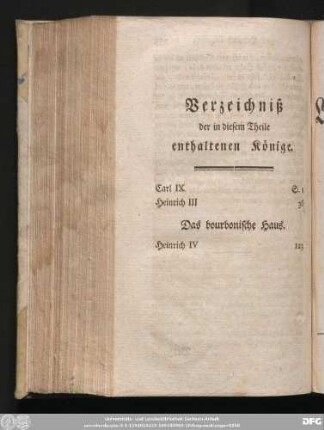 Verzeichniß der in diesem Theile enthaltenen Könige.