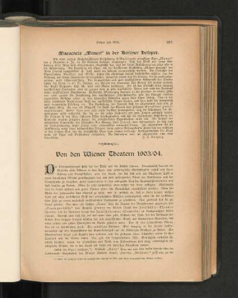 Von den Wiener Theatern 1903/04