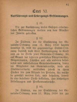 Titel XI. Ausführungs- und Uebergangs-Bestimmungen