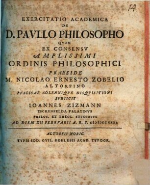 Exercitatio academica de D. Paullo philosopho