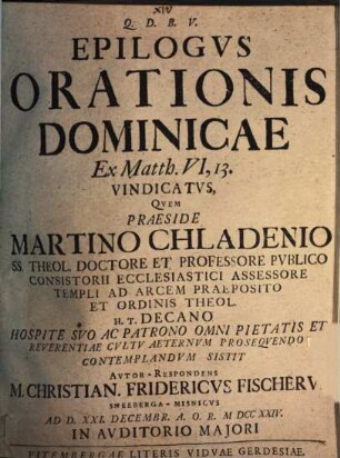 Epilogus orationis dominicae ex Matth. VI, 13 vindicatus