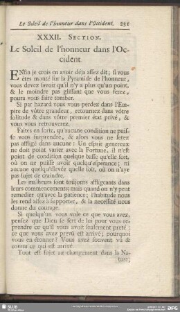 XXXII. Section. Le Soleil de l´honneur das l´Occident