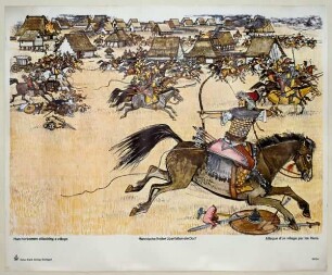 Hunnische Reiter überfallen ein Dorf
