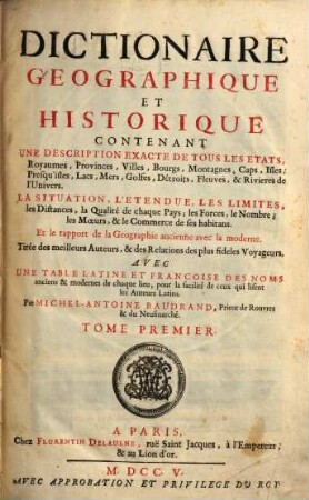 Dictionnaire geographique et historique, 1