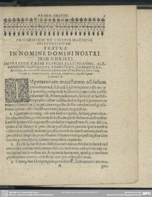Prooemium De Confirmatione Institutionum