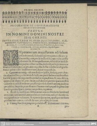 Prooemium De Confirmatione Institutionum