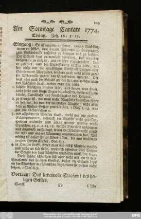 Am Sonntage Cantate 1774. Evang. Joh. 16, 5 - 15.