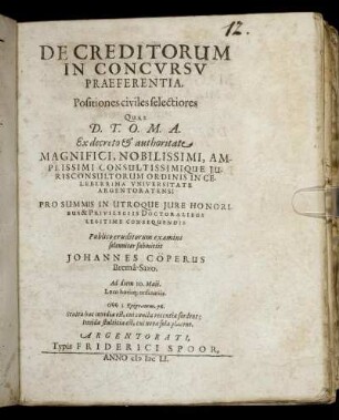 De Creditorum In Concursu Praeferentia : Positiones civiles selectiores
