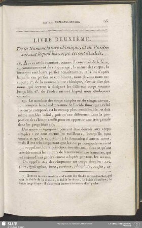 Livre Deuxième. De la Nomenclature chimique, et de l'ordre suivant lequel les corps seront étudiés