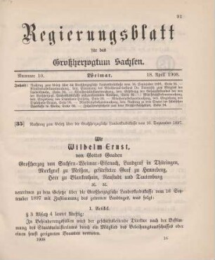 Nr. 35: Nachtrag zum Gesetz über die Großherzogliche Landeskreditkasse vom 16. September 1897