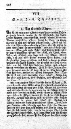 VIII. Von den Thieren