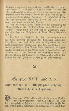 Gruppe XVIII und XIX. Gesundheitspflege u. Wohlfahrtseinrichtungen. Unterricht und Erziehung