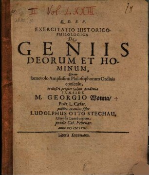 Exercitatio Historico-Philologica De Geniis Deorum Et Hominum
