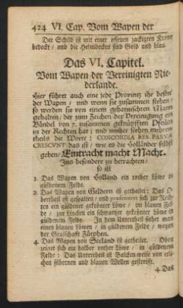 Das VI. Capitel. Vom Wapen der Vereinigten Niederlande