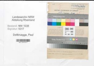 Entnazifizierung Paul Dellbruegge , geb. 08.01.1889 (Beamter)