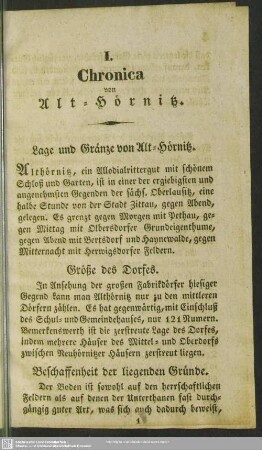 I. Chronica von Alt-Hörnitz