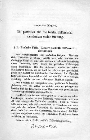 Siebentes Kapitel. Die partiellen und die totalen Differentialgleichungen erster Ordnung.