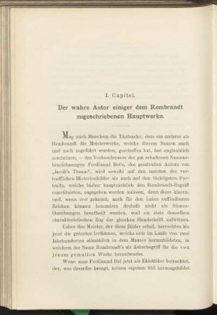 I. Capitel. Der wahre Autor einiger dem Rembrandt zugeschriebenen Hauptwerke.