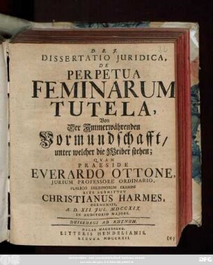 Dissertatio Juridica, De Perpetua Feminarum Tutela