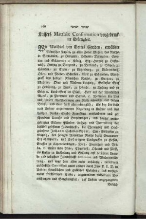Kaisers Matthiae Confirmation vorgedruckter Stättigkeit.