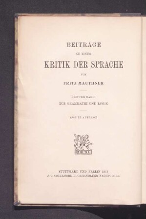 Bd. 3: Zur Grammatik und Logik