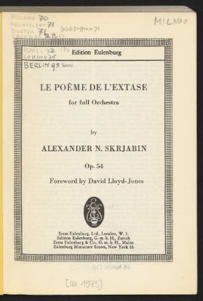 Le poème de lʹextase : for full orchestra : op. 54