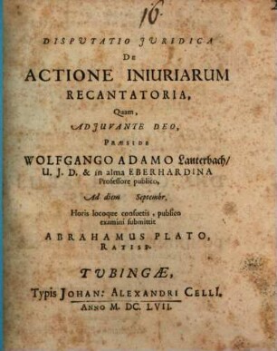 Disputatio Iuridica De Actione Iniuriarum Recantatoria