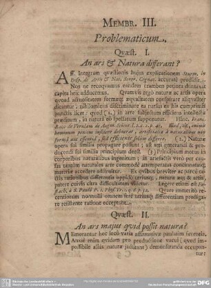 MEMBR. III. Problematicum. Qvaest. I. - IV.